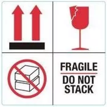 Étiquettes d'avertissement RILLPRINT 76930 FRAGILE / DO NOT STACK, adhésif permanent, papier, blanc/rouge/noir, 100 x 50 mm, 500 étiquettes par rouleau