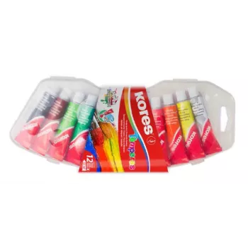 Boîte de peinture tempera Kores, 12 couleurs très pigmentées en tubes aluminium de 12 ml, miscibles, étui en plastique FF72412