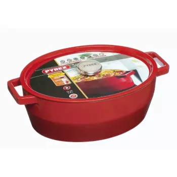 Pyrex cocotte ovale en fonte 5,8 L rouge 33x25 cm