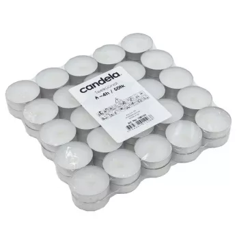 CANDELA Tea Candles 75 pcs – White Unscented Paraffin Tea Lights in Aluminum Cups, 3.5-4h Burn Time