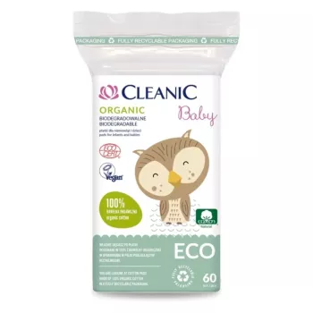 Cleanic Baby Eco disques de coton pour bébés, 60 pièces, 100 % coton naturel, hypoallergénique, sans chlore