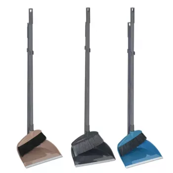 Pelle à poussière avec brosse et manche YORK, long manche, grise avec accents bleus
