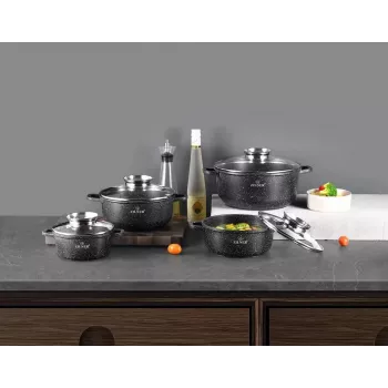 Ensemble de batterie de cuisine Zilner ZL-8635 Marble 17 pièces, noir