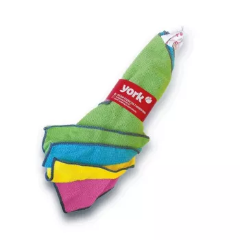 Chiffons de nettoyage microfibre YORK, pack de 4, 30 x 30 cm, couleurs assorties, lavables en machine