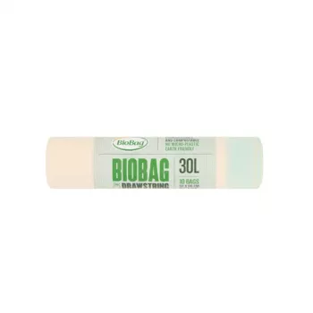 Sacs poubelle compostables BioBag avec cordon de serrage 30 L, 10 pièces par rouleau, 50 x 60 cm, verts