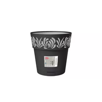 Pot de fleurs STEFANPLAST Gaia avec soucoupe, rond, 20 cm de diamètre, 19 cm de hauteur, 6 L, noir