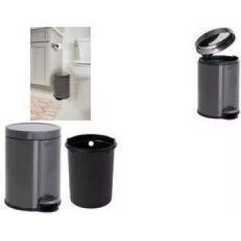 Poubelle à pédale Rubbermaid, ronde, 6 litres, acier inoxydable gris foncé avec seau intérieur en plastique amovible 2179250