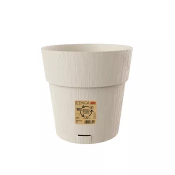 Pot de fleurs rond STEFANPLAST Ethica avec soucoupe, blanc, 25 cm de diamètre, 25 cm de hauteur, 12,3 L, polypropylène résistant aux UV et au gel, intérieur/extérieur