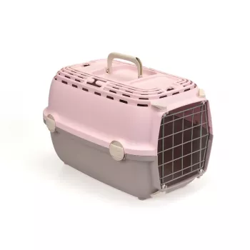 Caisse de transport STEFANPLAST Horizon 1 avec porte métallique 48x32x30 cm rose/grise