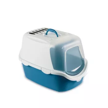 Litière pour chat à capot STEFANPLAST Cathy Easy Clean 56x40x40 cm blanc/bleu