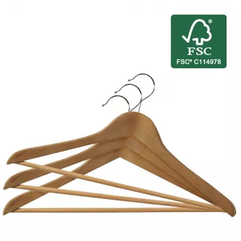 Cintres en bois ORDINETT lot de 6, hêtre, 44,5 cm, finition naturelle, crochets pivotants