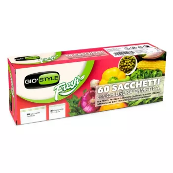 Sacs alimentaires hermétiques GIOSTYLE 60 pièces (30 x 18x21 cm + 30 x 15x15,5 cm) – zip, adaptés au congélateur