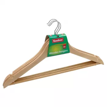 Cintres en bois SAUBER 24850002 pack de 3, naturel, crochet pivotant chromé, 45 cm