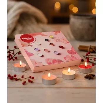 Coffret cadeau BOLSIUS en boîte chauffe-plats mélange d'arômes + photophores en verre