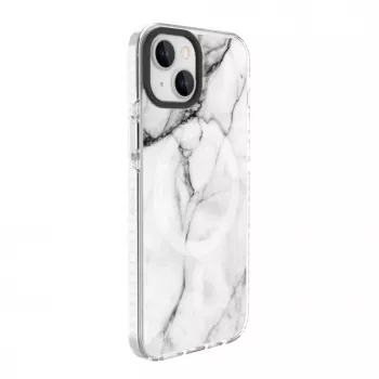Coque Evelatus pour Apple iPhone 15 en PC+TPU avec MagSafe, marbre blanc