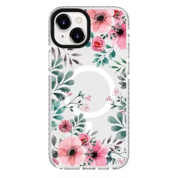 Coque Evelatus transparente avec MagSafe pour iPhone 15 Plus, motif fleurs