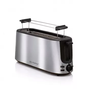 ALPINA ALP-SI-47351 2-Slice Toaster, 1000 W, Silver Stainless Steel, 6 Browning Settings, Defrost, Reheat, High-Lift, Removable Crumb Tray