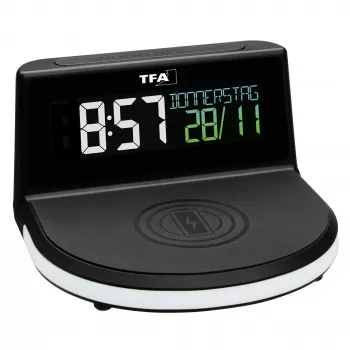 TFA Dostmann 60.2028.01 Digital Alarm Clock with Wireless Charging Station CHARGE
