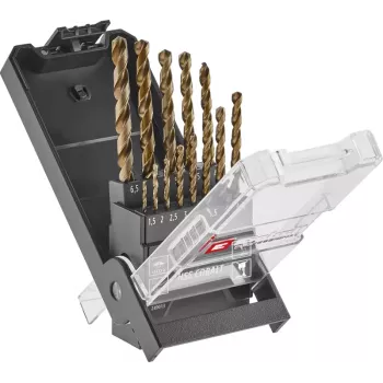 Coffret de 13 forets hélicoïdaux métal HSS-Co Einhell 249013, 1,5-6,5 mm, alliage cobalt, DIN 338, affûtage en pointe