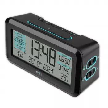 TFA Dostmann 60.2562.01.GB Radio-Controlled Alarm Clock Black Light Blue