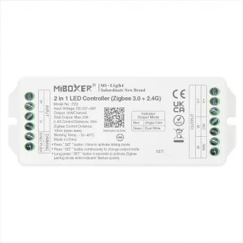 Miboxer PZ2 Zigbee 3.0+ 2.4G contrôleur LED, 2-en-1 CCT/variateur, DC 12-48V, 20A