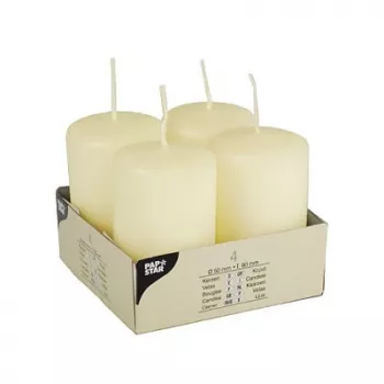 PAPSTAR Pillar Candles 8 cm, Ivory, Pack of 4 (15361)