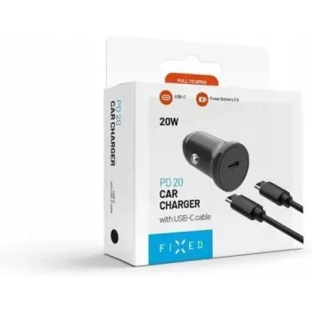 Chargeur de voiture USB-C FIXED 20 W avec câble USB-C vers USB-C - noir FIXCC20N-CC-BK