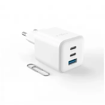 Fixed Mini chargeur GaN 2x USB-C et USB 65W blanc