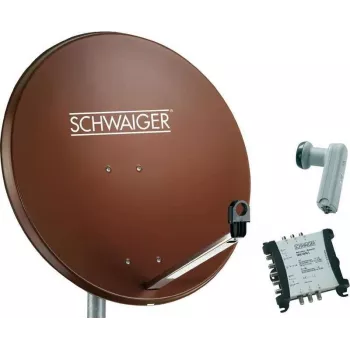 Système SAT SCHWAIGER 80 cm 6 participants LNB Quattro (sans commutateur) rouge brique avec multiswitch 5/6