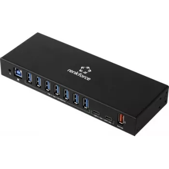 Renkforce RF-7403762 USB Hub 10 Port USB-A, USB-C® USB 3.2 Gen1 5 GBit/s for industrial applications Black RF-IH10-100