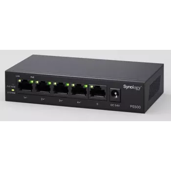Switch PoE Synology PS500, 5 ports GE, 4 ports GE PoE+, 60 W