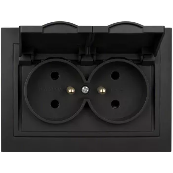 Prise double WESA LC-53C avec clapet et mise à la terre VCX, noire