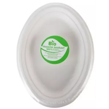 Assiettes ovales compostables en canne à sucre Gogreen Go Green, 10 pièces