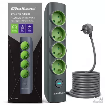 Multiprise Qoltec avec interrupteur lumineux, 4 prises de terre, 1,8 m