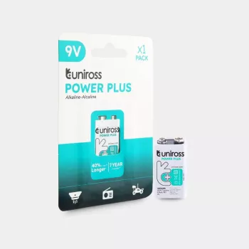 Pile alcaline Power Plus 6LR61 9V 600mAh Uniross, 1 pièce