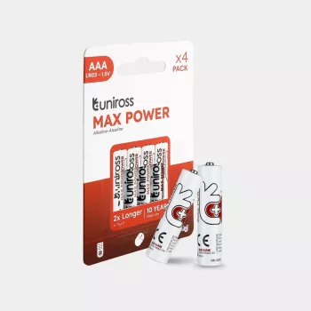 Piles alcalines Max Power AAA / LR03 1300mAh Uniross, 4 pièces