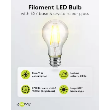 Ampoule LED Goobay, 1521 lm, 2700 K blanc chaud, 11 kWh, classe énergétique D (65397)