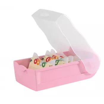 HAN CROCO Flashcard Box A7 Landscape, Pastel Pink, Translucent Lid, Polypropylene (997-886)