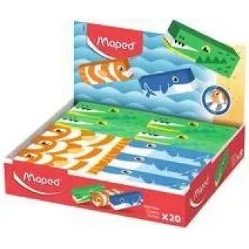 Gomme plastique Maped design animal, sans phtalates ni PVC, 3 motifs animaux – présentoir de 20 pièces