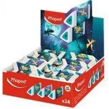 Gomme en plastique Maped Pyramide DRAGON, blanche, triangulaire, sans phtalates ni PVC, présentoir de 24 pièces (119527)