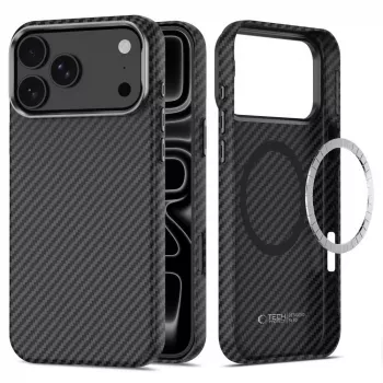 Coque Tech-Protect Ion Carbon MagSafe pour iPhone 17 Pro / 18 Pro, noire/argent