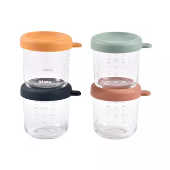 Beaba Lot de pots en verre avec couvercle 4 x 250 ml Sunrise