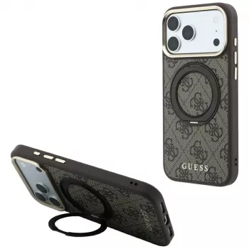 Guess Ring Stand 360 4G Classic Logo étui MagSafe pour iPhone 18 Pro / 17 Pro marron