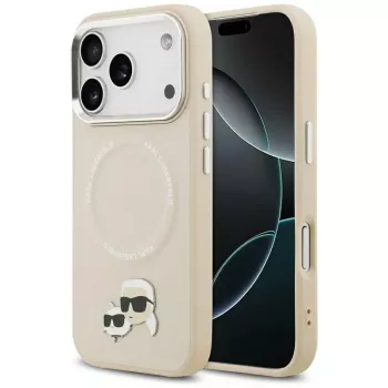 Coque Karl Lagerfeld Karl & Choupette Pins MagSafe pour iPhone 17 Pro beige