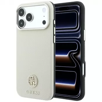 Coque Guess Grained Round Strass Logo MagSafe pour iPhone 18 Pro Max / 17 Pro Max beige