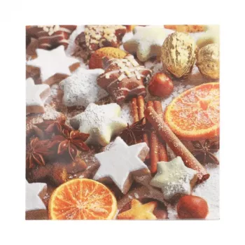Serviettes de Noël PAPSTAR « Cinnamon Stars » 330 x 330 mm, imprimées, pliage 1/4, 3 plis