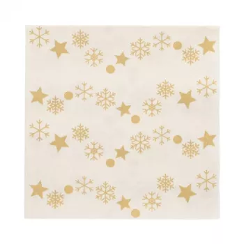 Serviettes de Noël PAPSTAR « Golden Snowflakes » 330 x 330 mm, imprimées, pliage 1/4, 3 plis