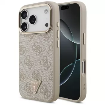 Coque Guess 4G Triangle Logo MagSafe pour iPhone 18 Pro / 17 Pro, or rose