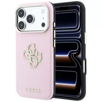 Coque Guess Smooth & Big Strass Logo pour iPhone 18 Pro / 17 Pro, rose