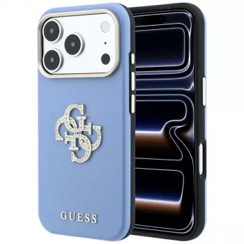 Coque Guess Smooth & Big Strass Logo pour iPhone 18 Pro Max / 17 Pro Max, bleue